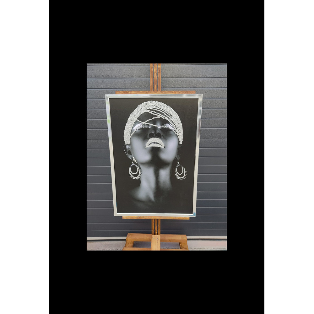 African woman canvas, glitter textured black painting, ethnic woman painting, silver glitter textured print, african girl art.jpg