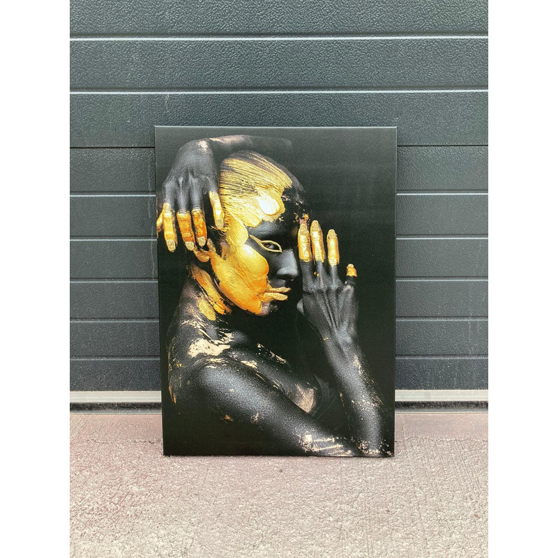 African woman canvas, glitter textured black painting, ethnic woman painting, gold glitter textured print, african girl art, black woman art.jpg