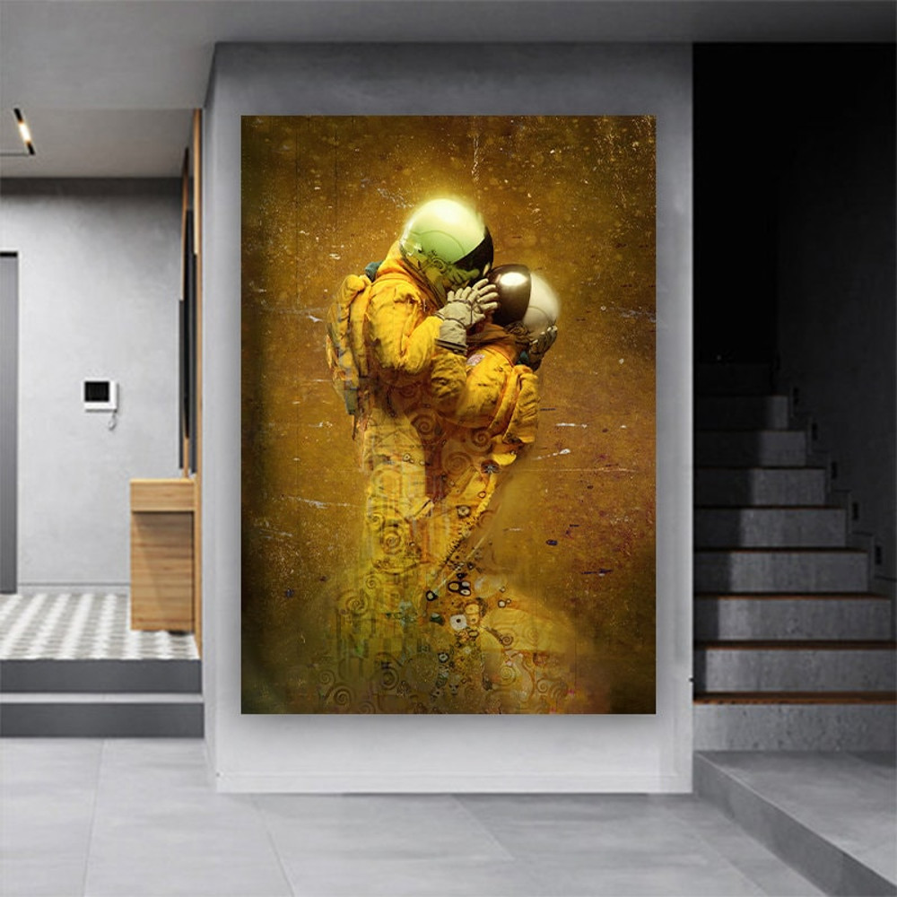 Astronaut love in space canvas wall art, nasa astronaut love canvas print, spaceman at moon wall hanging, love canvas art.jpg