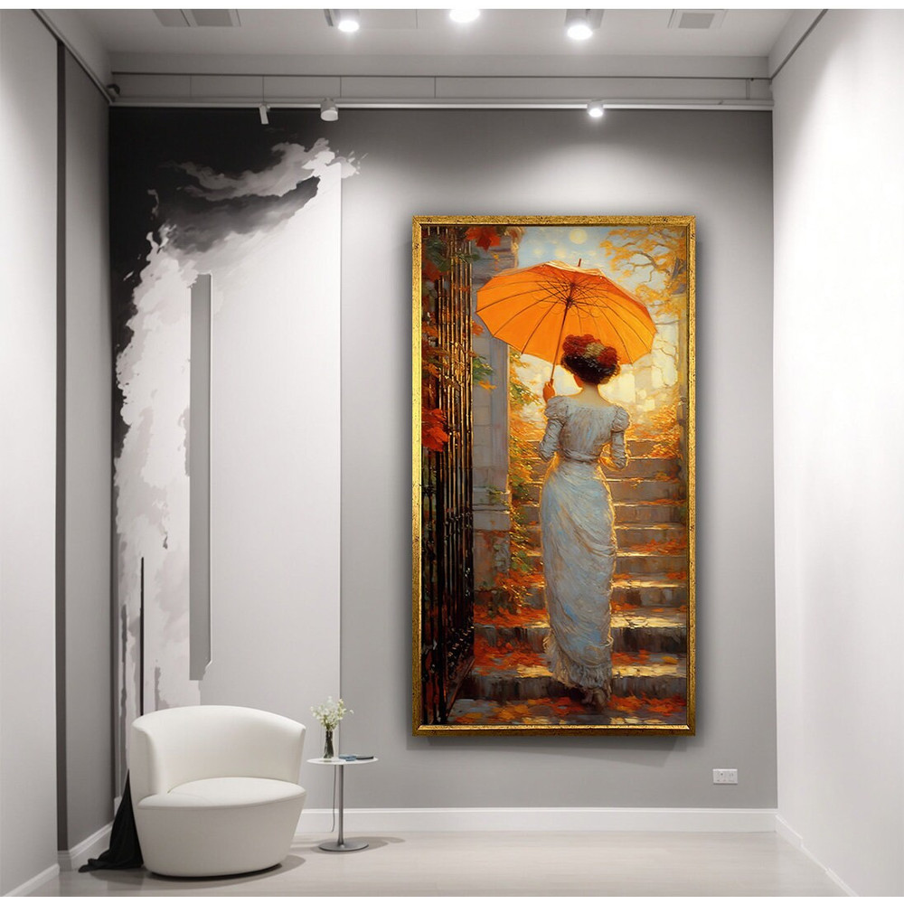 Autumn woman with umbrella canvas , woman canvas print, woman with hat wall art.jpg