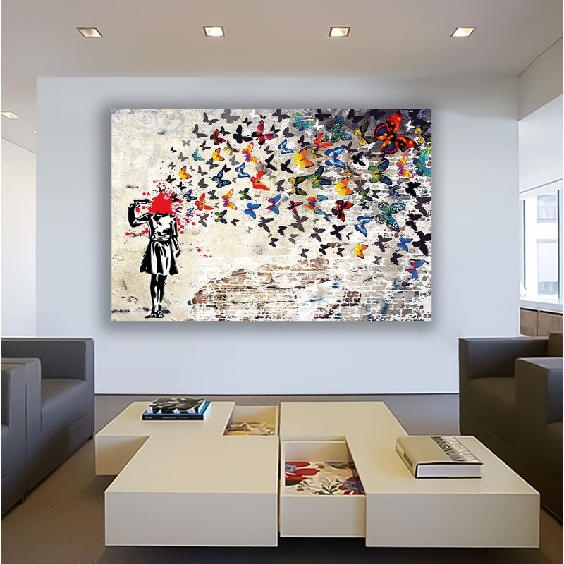 Banksy Butterfly, Butterfly Girl Suicide, Banksy Wall Art, Banksy Head Shot, Canvas Wall Art, Graffiti Print, Banksy Street Art, Banksy Art.jpg
