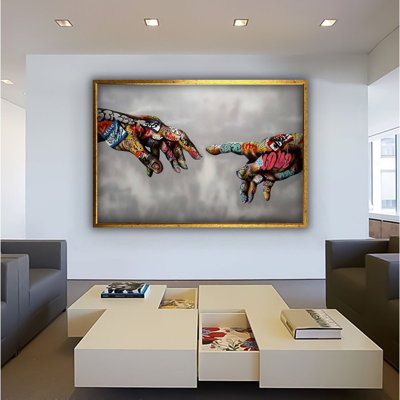 Banksy Hands Graffiti Framed Canvas, Couple Fingers Wall Art, Gift for Lover, Banksy Love Graffiti Wall Art, Banksy, hands graffiti art.jpg