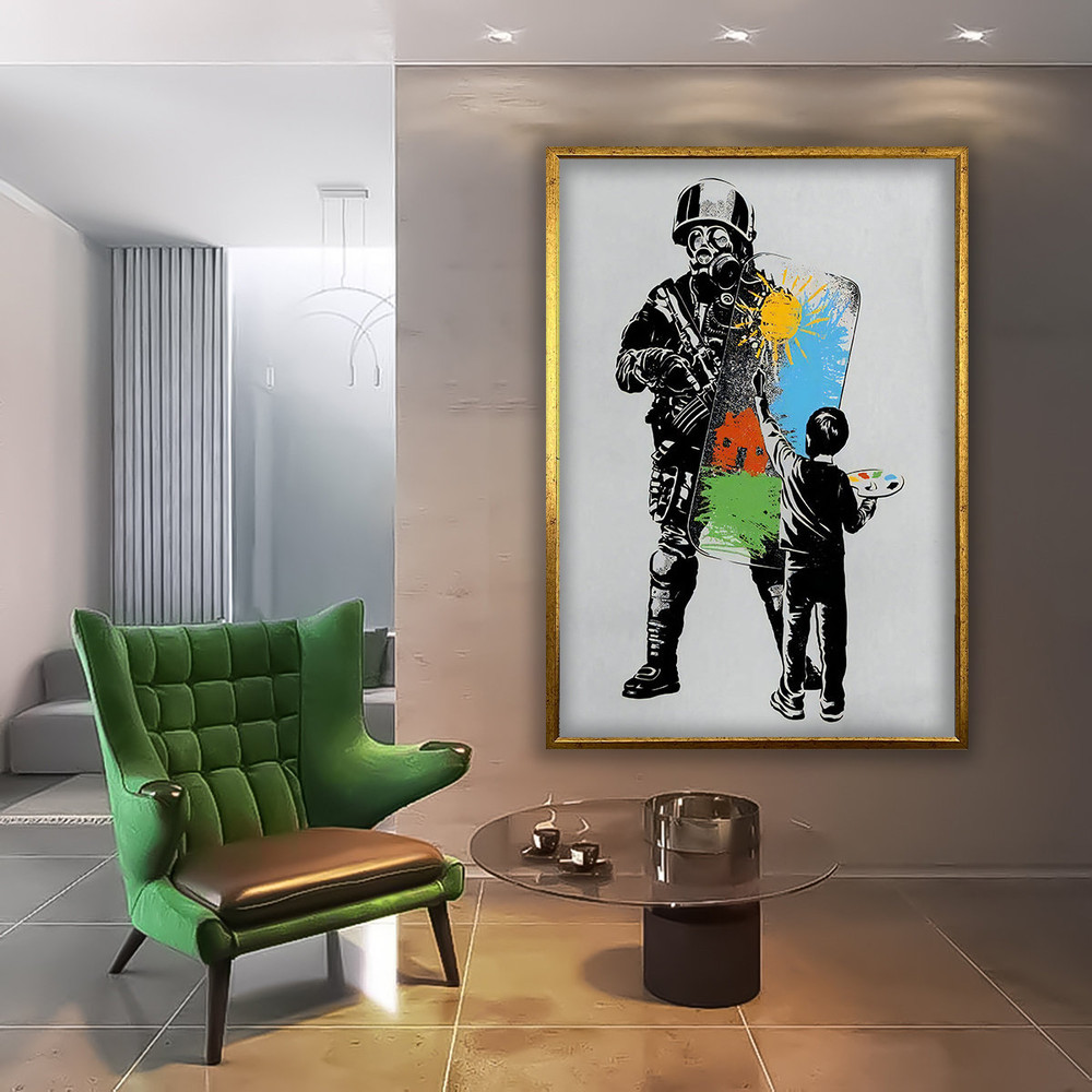 Banksy police and child canvas, banksy pop art, banksy wall art, surreal banksy painting, graffiti wall art, banksy graffiti art.jpg