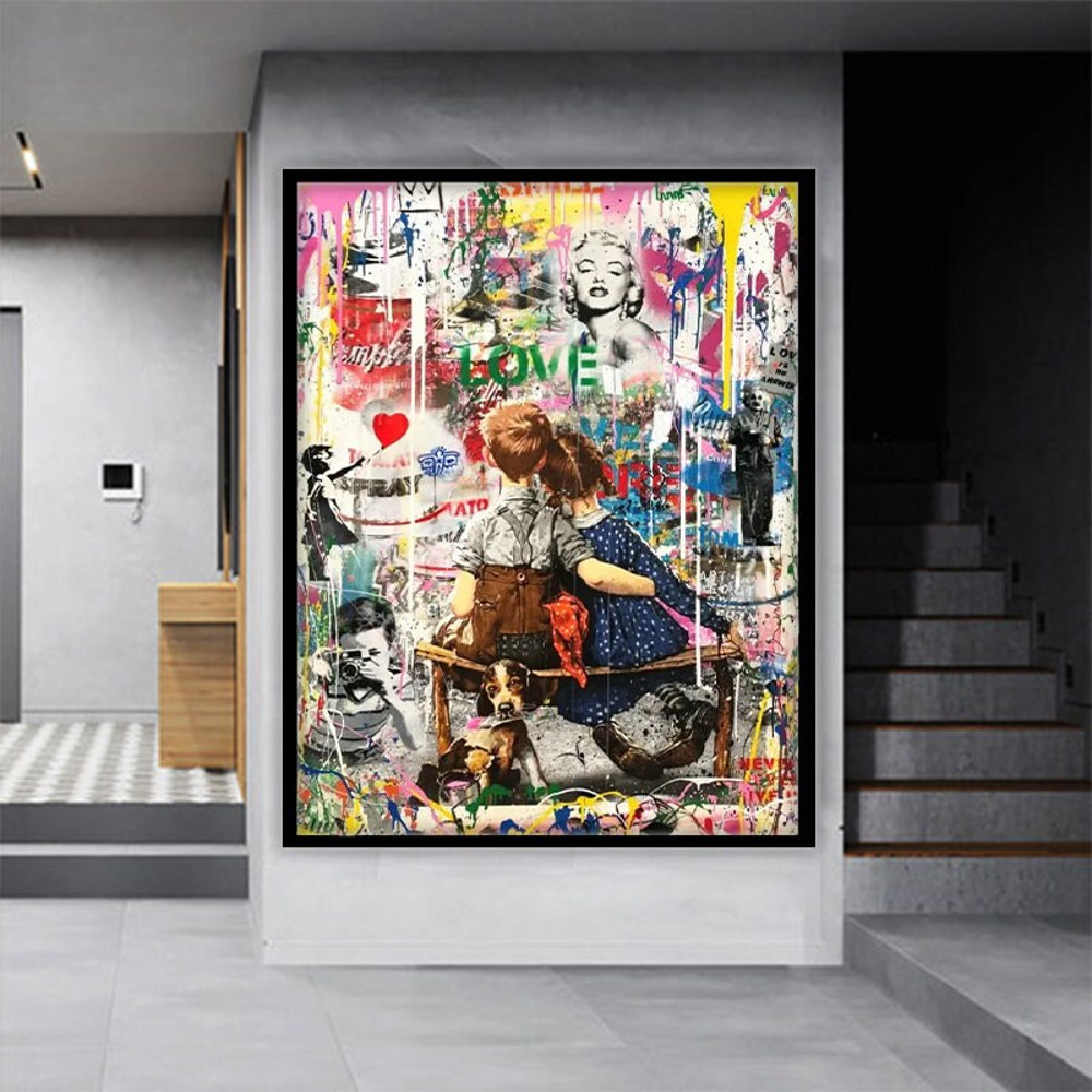 Banksy Two Little Canvas Print , Banksy Graffiti Wall Art , Banksy Two Children Urban Canvas Art , Banksy Graffiti framed canvas.jpg
