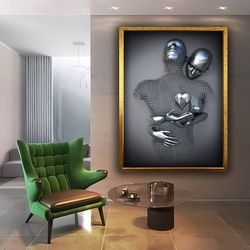 bedroom canvas wall art, love couples painting, chained human body canvas print, hand in heart love painting, bedroom gi