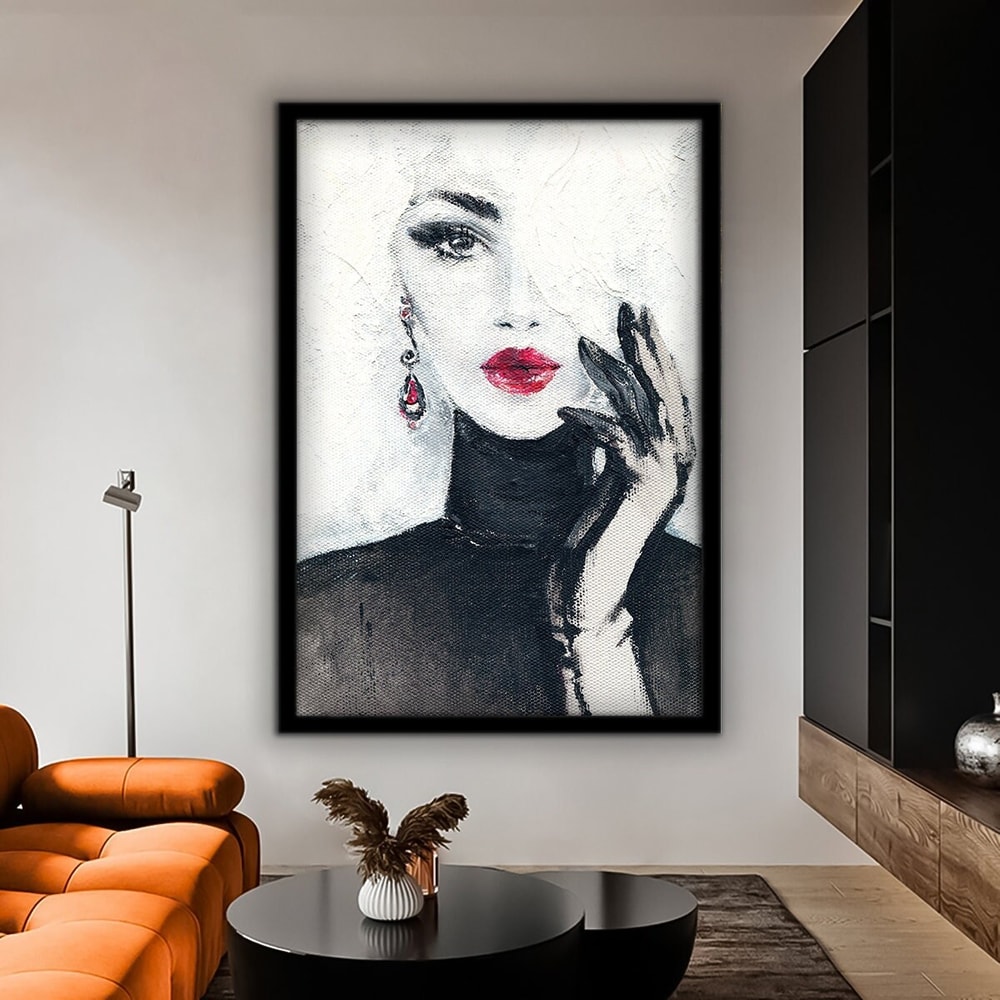 Black and white woman portrait, cartoon woman canvas, woman painting, beauty salon decor, abstract woman portrait canvas print.jpg