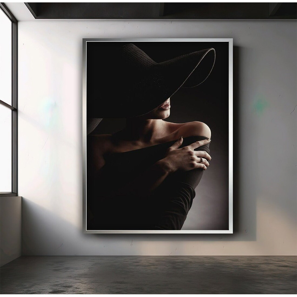 Black hat woman canvas, black hat woman, black hat art, nude woman canvas.jpg