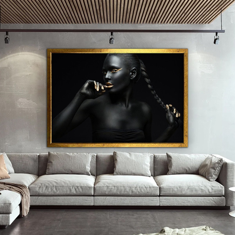 Black Woman Gold Lips, Black Woman Canvas, Black Woman Wall Art, Gold Lip Canvas, African Woman Canvas, African Canvas.jpg