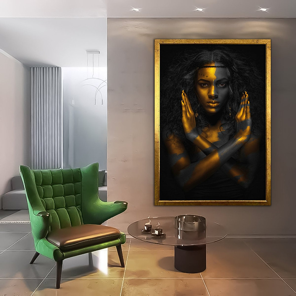 Black woman meditating canvas, african bronze woman canvas print, woman poster, ethnic wall decor, meditation woman painting.jpg