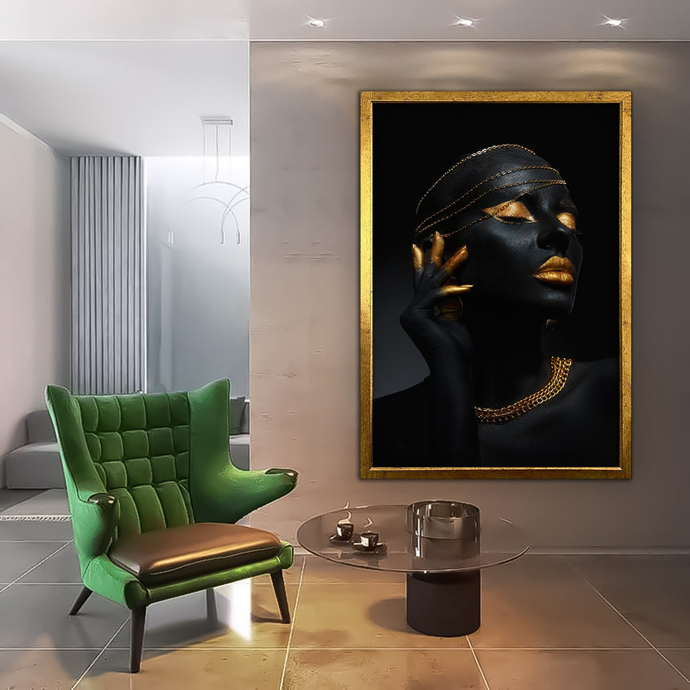 Black woman with chain in hand, african woman art, ethnic woman decor, african woman canvas print, framed wall decor.jpg