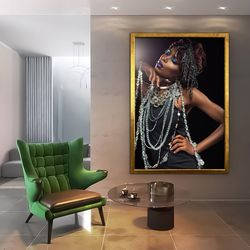 black woman with necklace canvas, african woman poster, ethnic woman wall art, canvas gift, living room decor 1.jpg
