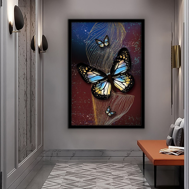 Blue Butterfly Canvas Painting, Butterfly Home Decor, Blue Flying Butterfly Art, Framed Canvas Print Ready to Hang 1.jpg