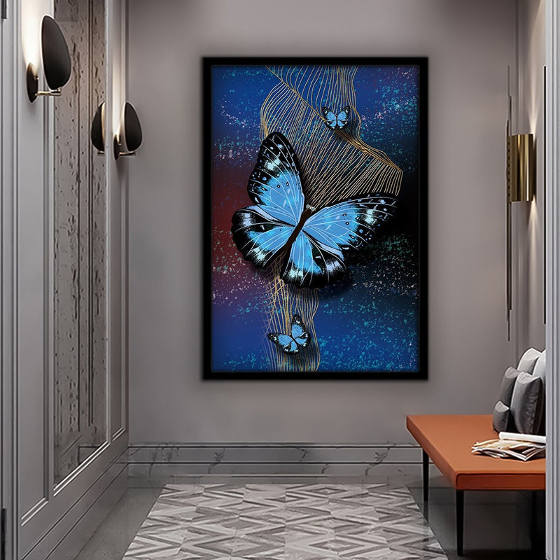 Blue Butterfly Canvas Painting, Butterfly Home Decor, Blue Flying Butterfly Art, Framed Canvas Print Ready to Hang.jpg