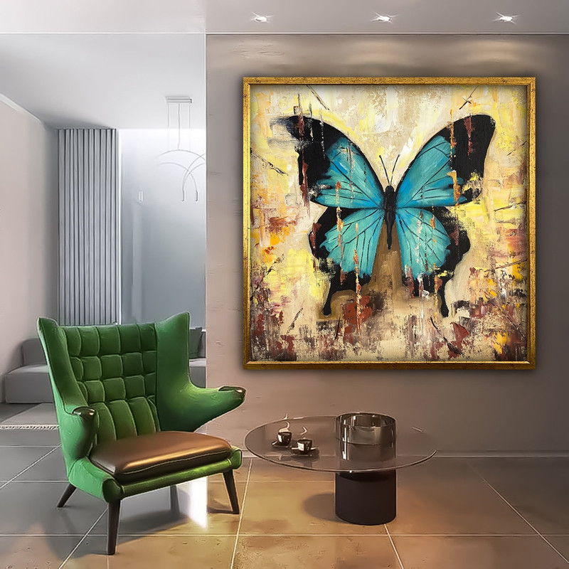 Blue butterfly canvas, abstract butterfly painting, single butterfly print, framed butterfly wall art.jpg