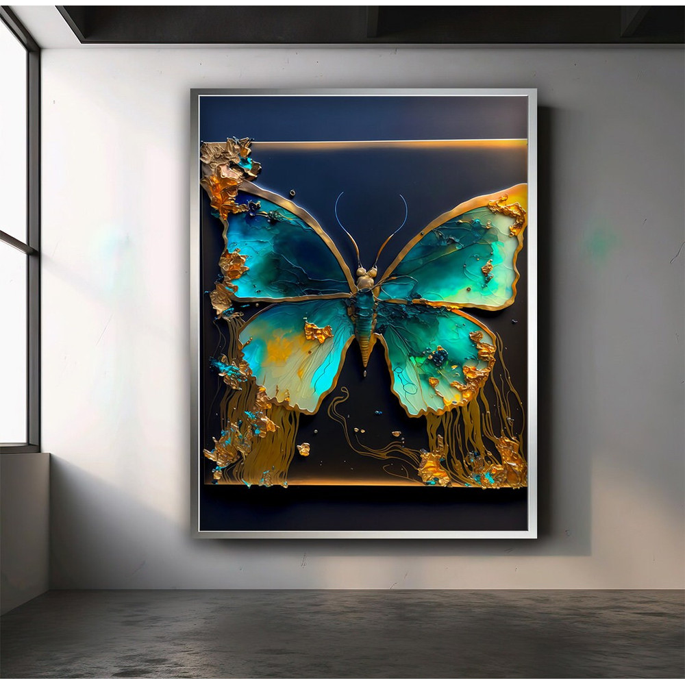 Blue green butterfly canvas painting, butterfly wall art, colorful butterfly wall decor, blue butterfly art, green butterfly art.jpg