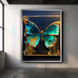 blue green butterfly canvas painting, butterfly wall art, colorful butterfly wall decor, blue butterfly art, green butte