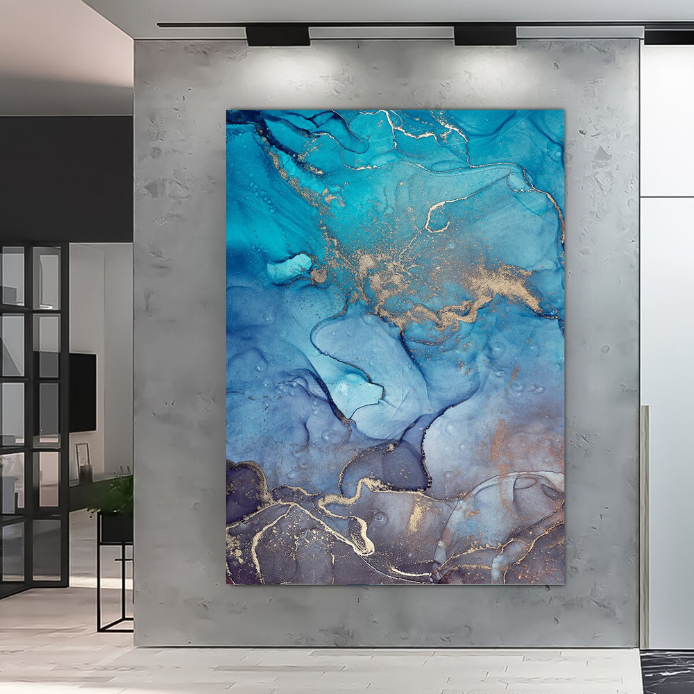 Blue marble canvas, abstract blue canvas print, marble pattern abstract art, light blue marble modern wall decor.jpg