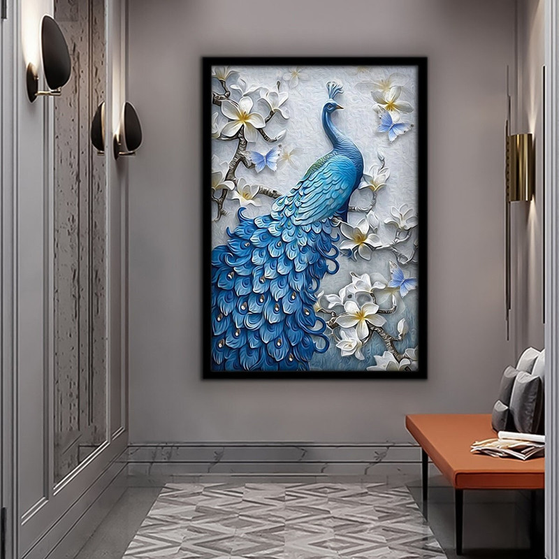 Blue peacock canvas, peacock canvas print, framed bird painting, blue peacock canvas art, peacock home decor 1.jpg