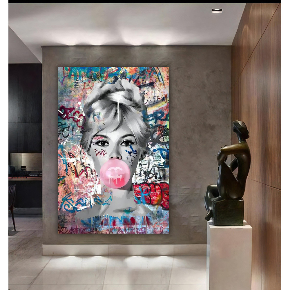 Brigitte Bardot canvas, gummy woman painting, graffiti famous woman decor, gummy woman pop art, graffiti woman art.jpg