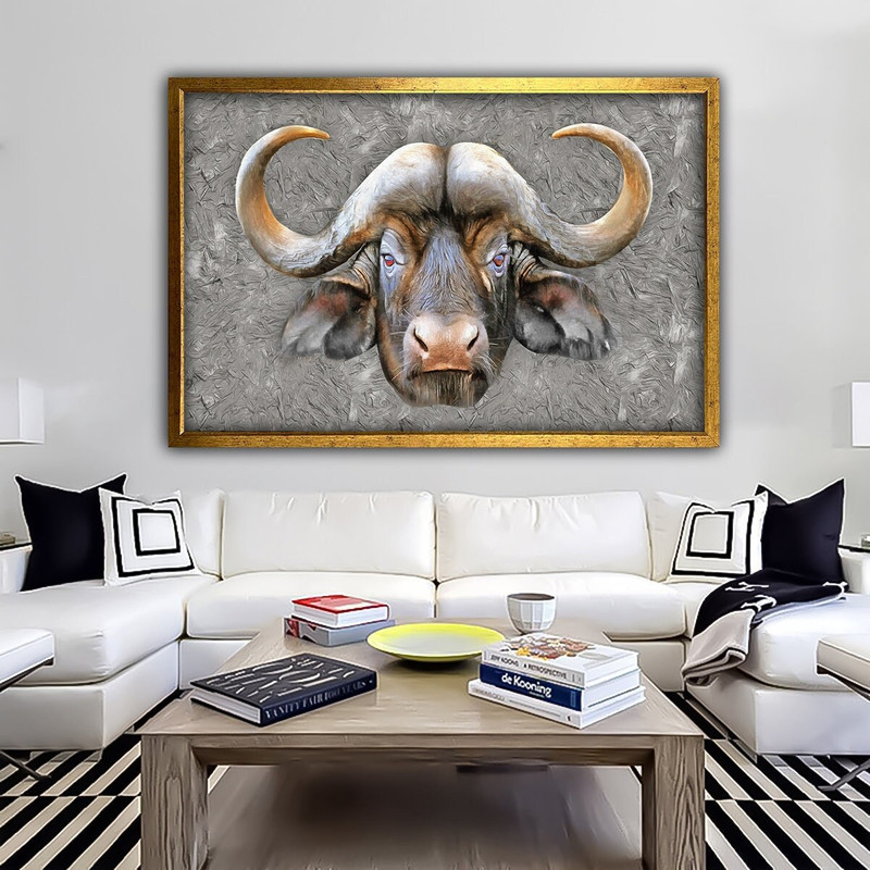 Bull canvas, ox head painting, cow canvas print, bull wall art, bull portrait poster, bull wall decor, animal home decor.jpg