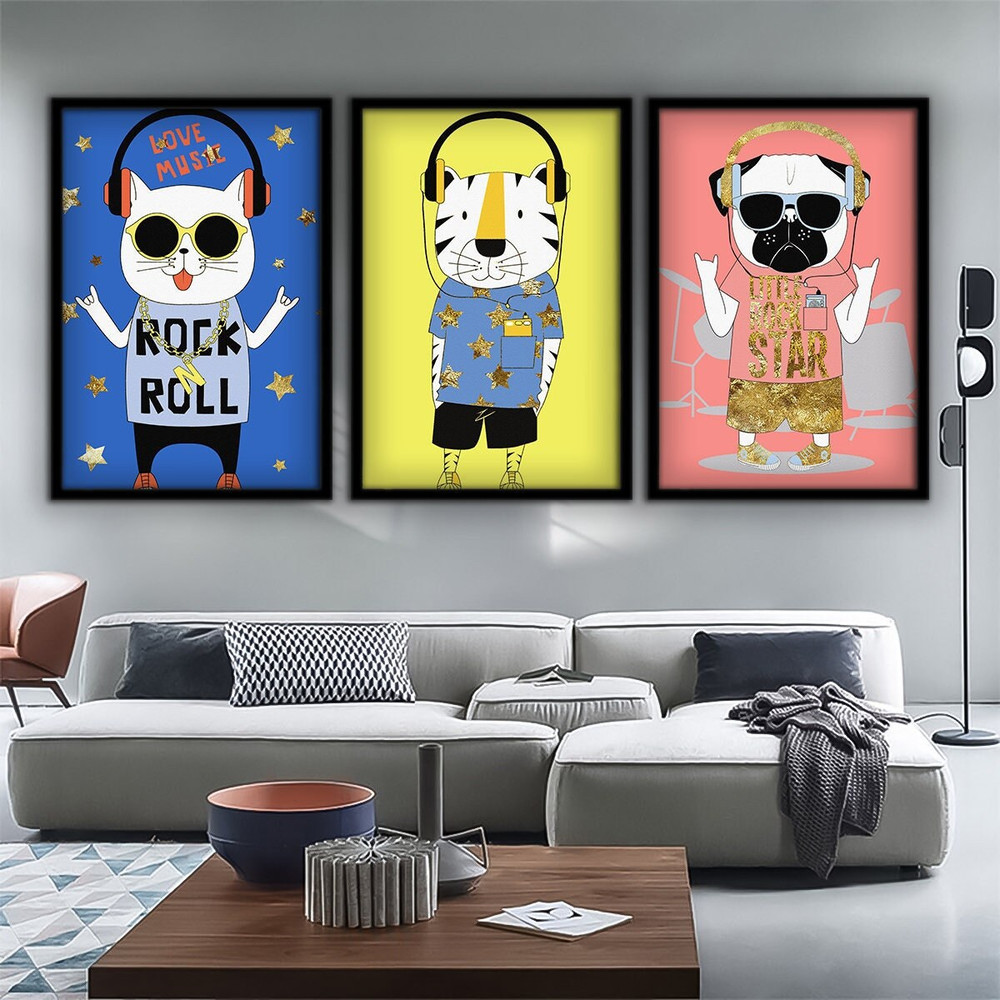 Cartoon animals 3 piece canvas, nursery decor, baby room cute animal painting, framed nursery canvas print 1.jpg