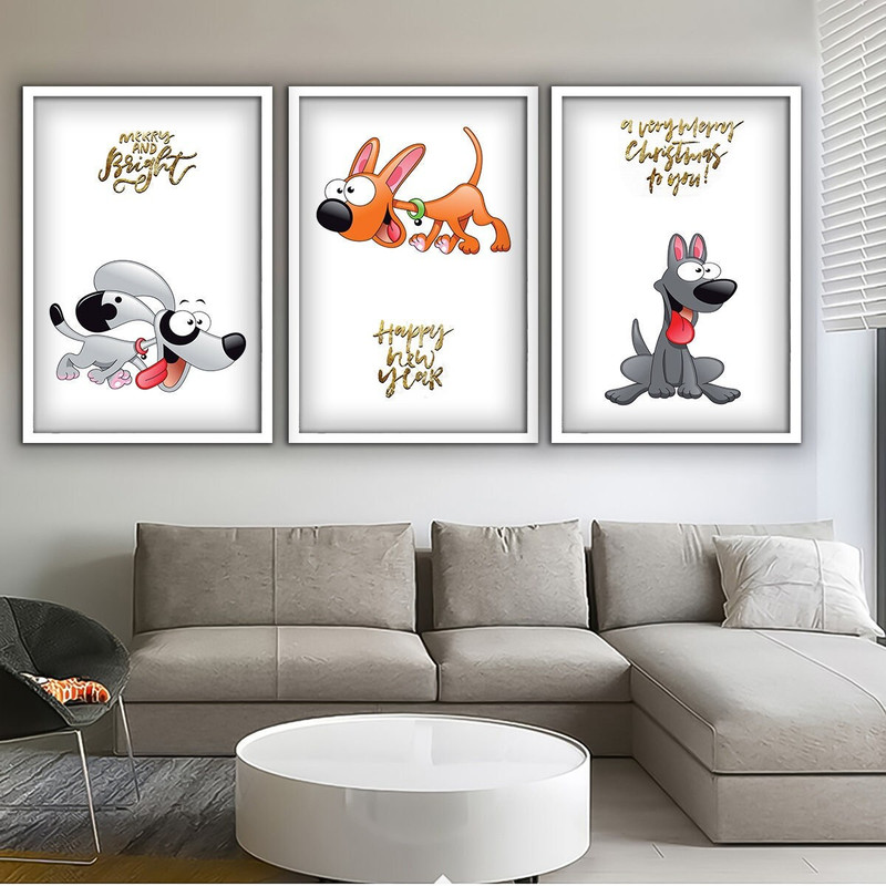 Cartoon animals 3 piece canvas, nursery decor, baby room cute animal painting, framed nursery canvas print 3.jpg