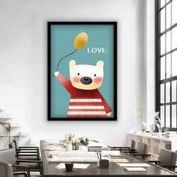 cartoon bear nursery decor, bear canvas painting, educational nursery print, cartoon animals baby room art.jpg