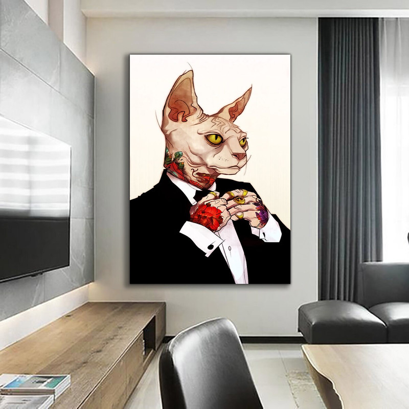 Cat man canvas, pop art cat painting, colorful cat wall art, sphinc cat print, cat man poster, abstract cat painting 2.jpg