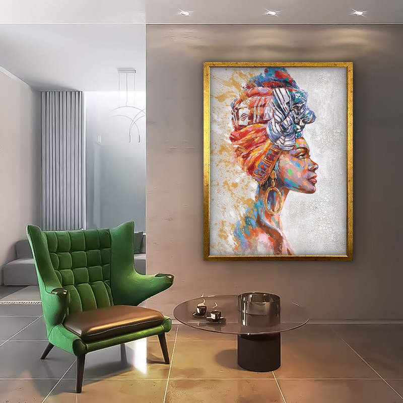 Colorful african woman canvas, black woman painting, woman wall art, black woman poster, veiled woman picture, african canvas print 1.jpg