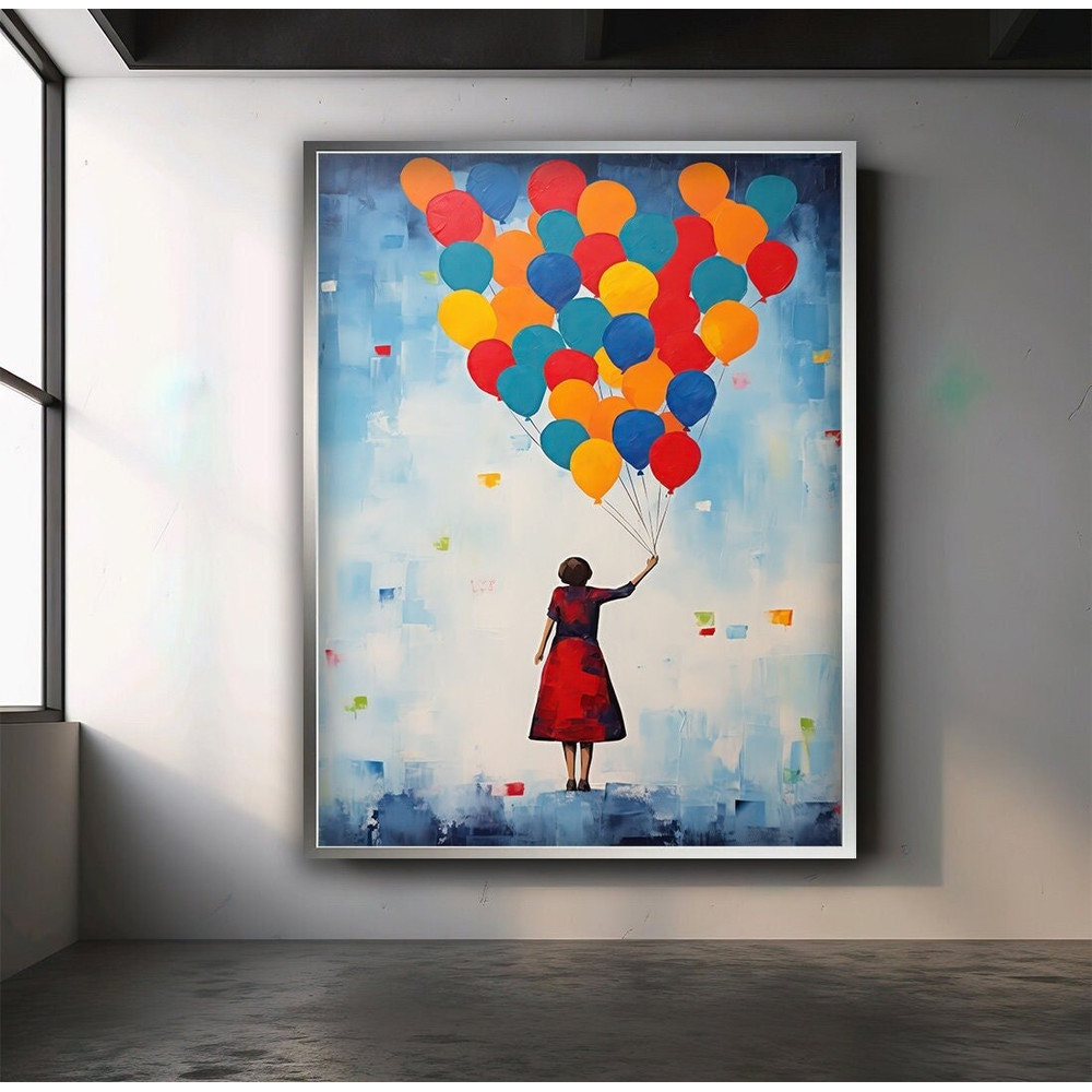 Colorful balloons canvas painting, balloon art, children's balloon wall art, colorful balloon wall decor, balloon flying in the air,.jpg