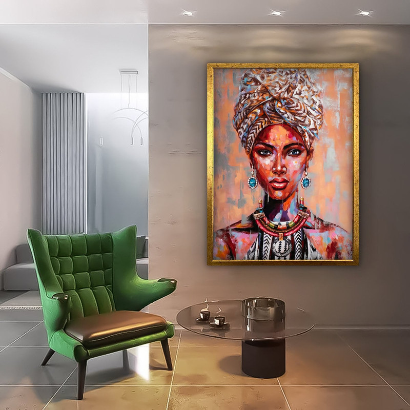 Colorful african woman canvas, black woman painting, woman wall art, black woman poster, veiled woman picture, african canvas print.jpg