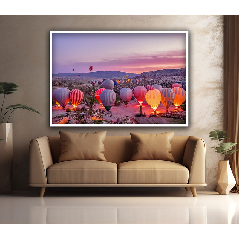 Colorful balloons landscape canvas, lighted balloons wall art, landscape wall decor, colorful lighted balloons wall art.jpg