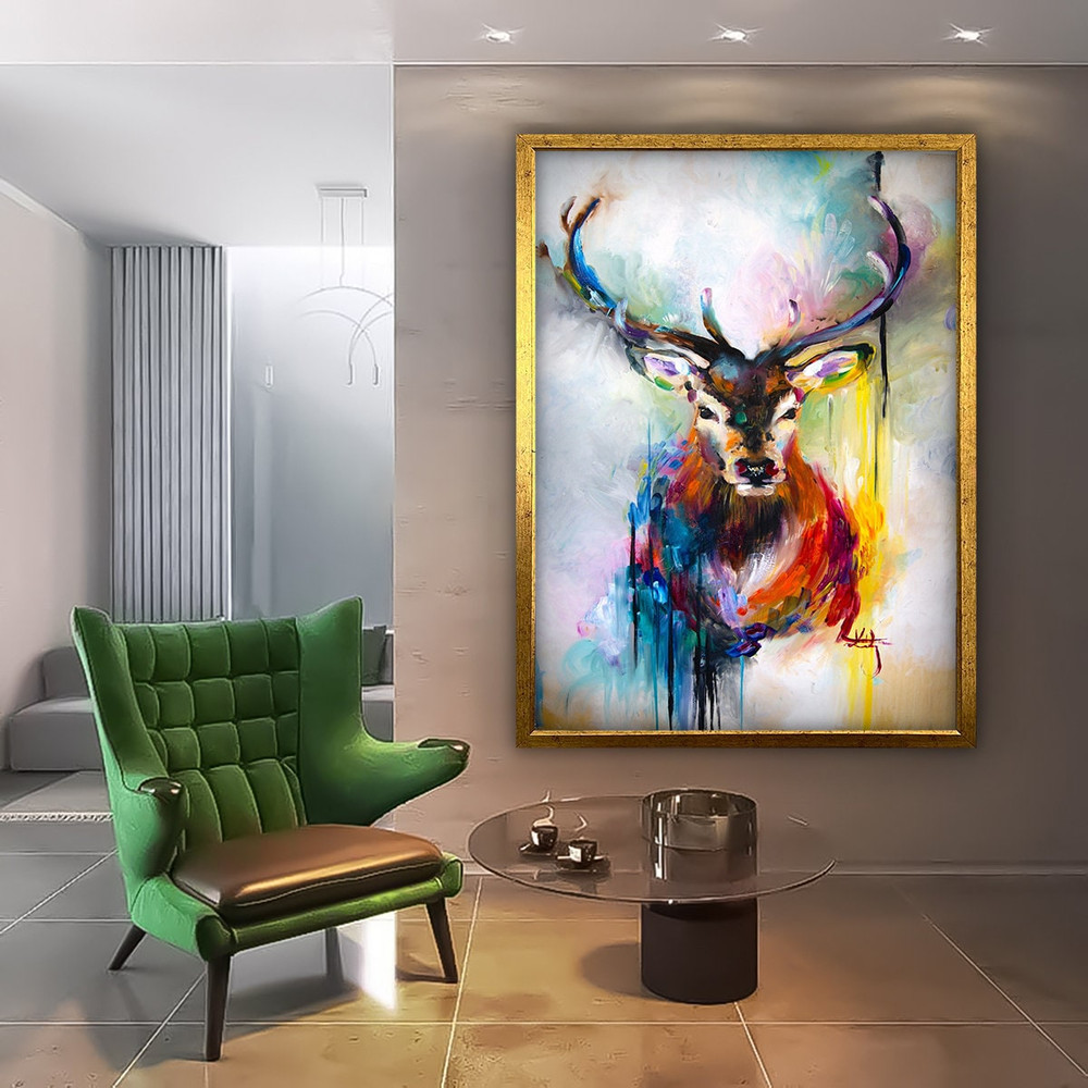 Colorful deer painting, watercolor look art, deer print, deer portrait painting, animal home decor, deer wall art.jpg