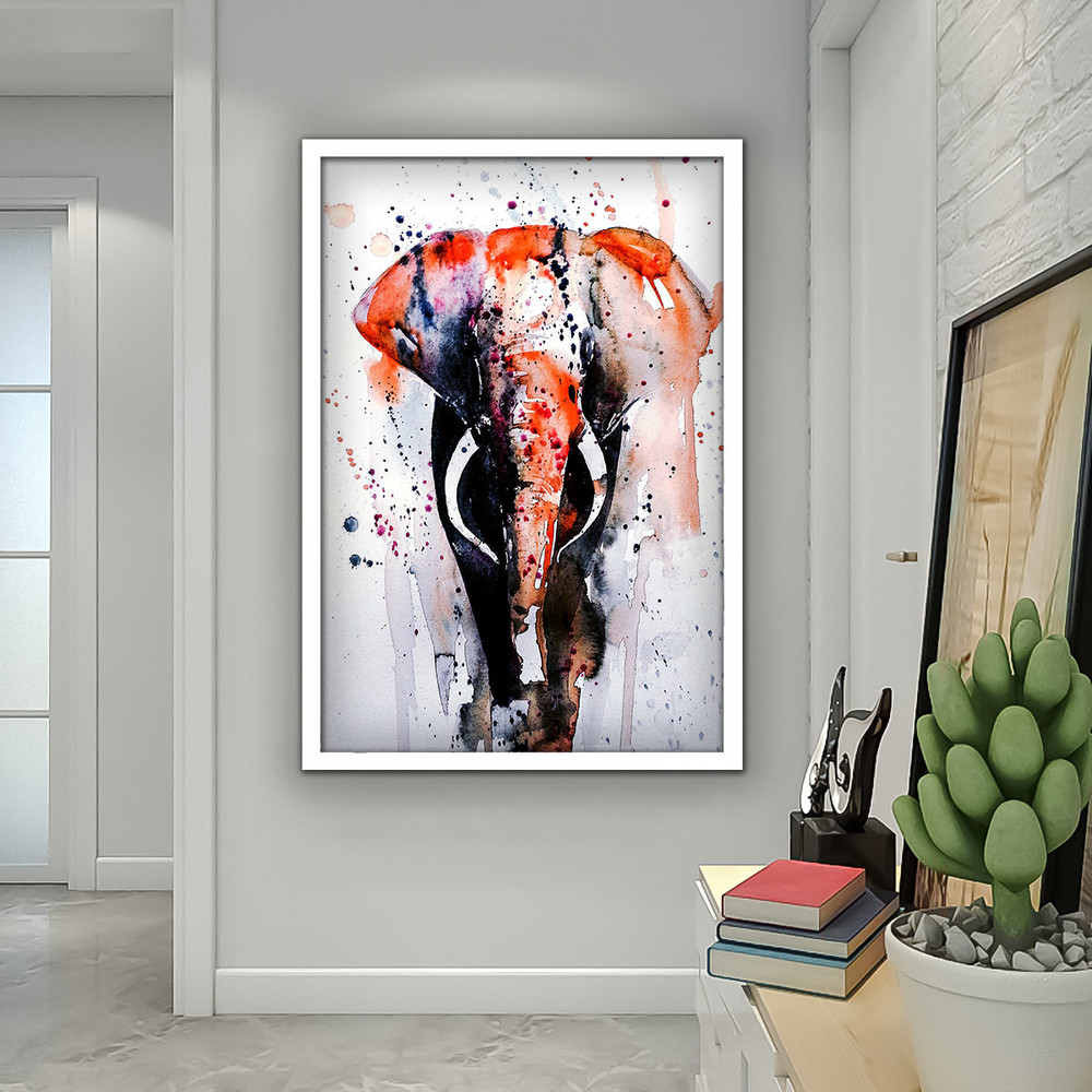 Colorful elephant canvas, elephant canvas painting, red elephant canvas print, elephant wall decor, elephant home art.jpg