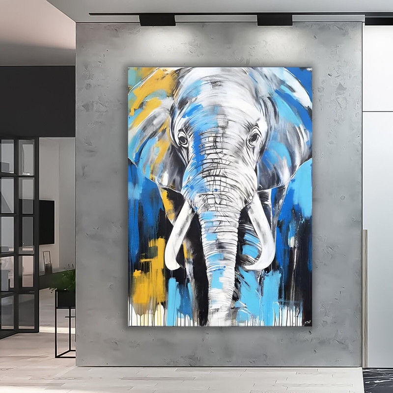 Colorful elephant painting, colorful animal decor, elephant canvas print, elephant wall art 1.jpg