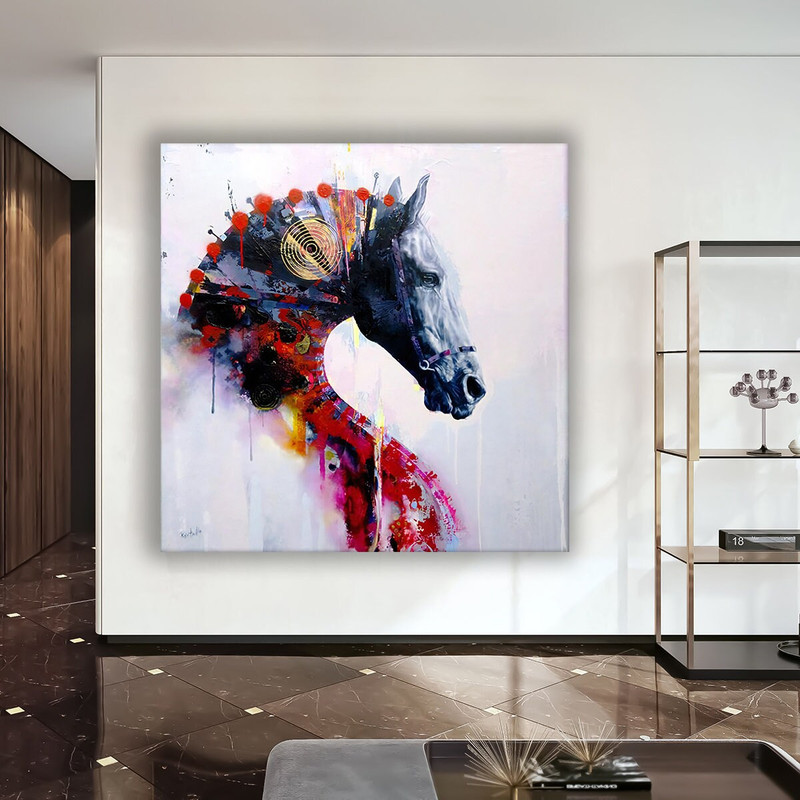 Colorful horse canvas, abstract horse print, horse print, horse poster, abstract patterned horse portrait canvas print, unique horse picture 1.jpg
