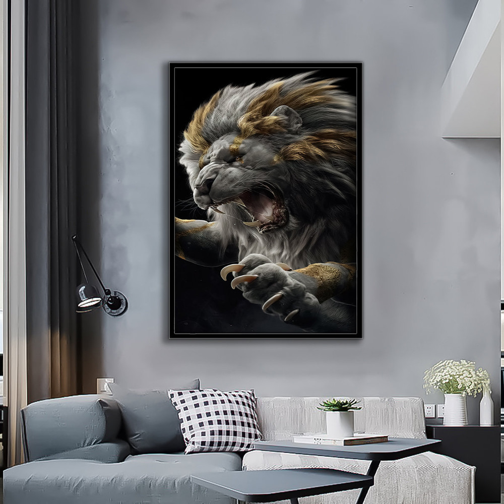 Colorful lion painting, lion canvas print, roaring wild lion, lion wall art, pop art lion poster, framed lion painting, animal art.jpg