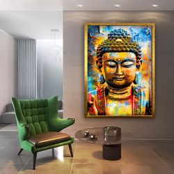 colourful buddha canvas, asian wall art, buddha wall art, meditation canvas, buddha poster, buddhist print, meditation w
