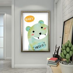 decoration baby room and child, cute animals canvas print, nursery decor, kids art, cartoon animals canvas painting.jpg