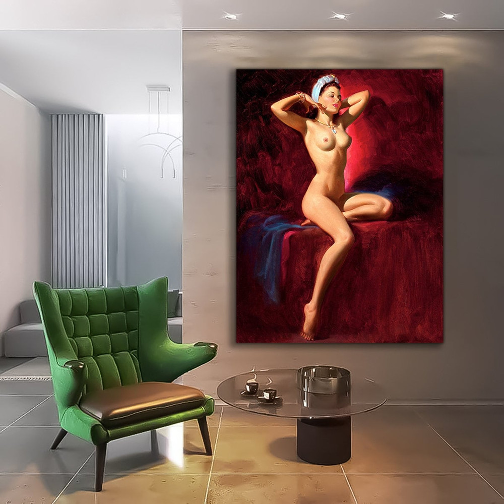 Erotic woman canvas, nude woman painting, bedroom wall art, girl with bare breasts canvas print, sexy woman print, woman poster.jpg