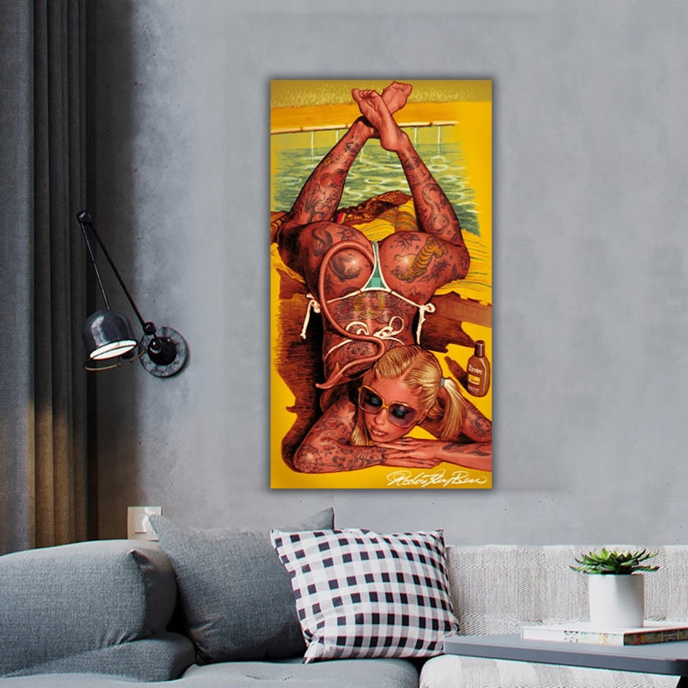 Erotic woman canvas, surreal nude woman art, woman sunbathing on the beach painting, sexy girl art, nude woman print.jpg