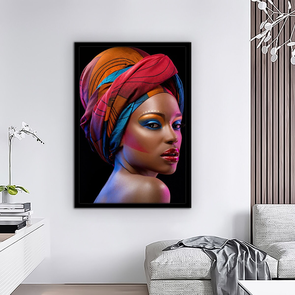 Ethnic woman canvas, woman with scarf canvas print, woman wall decor, woman art with red veil.jpg