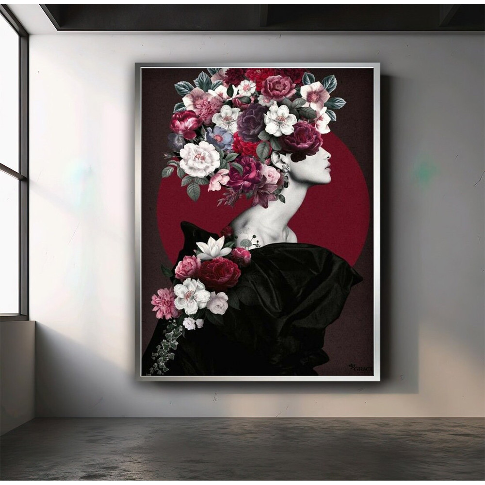 Flower colorful woman canvas painting, colorful woman art, red woman wall art, flower painting wall art.jpg