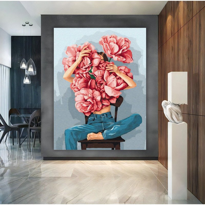 Flower Woman Wall Art, Rose Head Woman, Fashion Woman, Rose head woman canvas print, Head of Flowers Canvas, Wall Decor.jpg