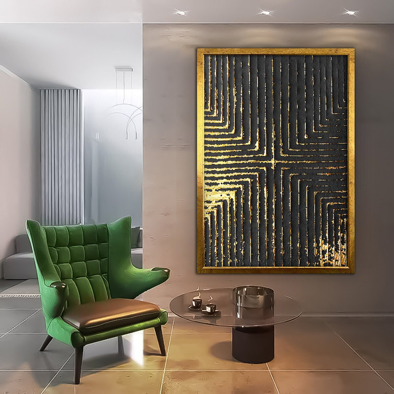 foil pattern abstract canvas painting, modern abstract framed painting, abstract canvas print, lines abstract home decor.jpg