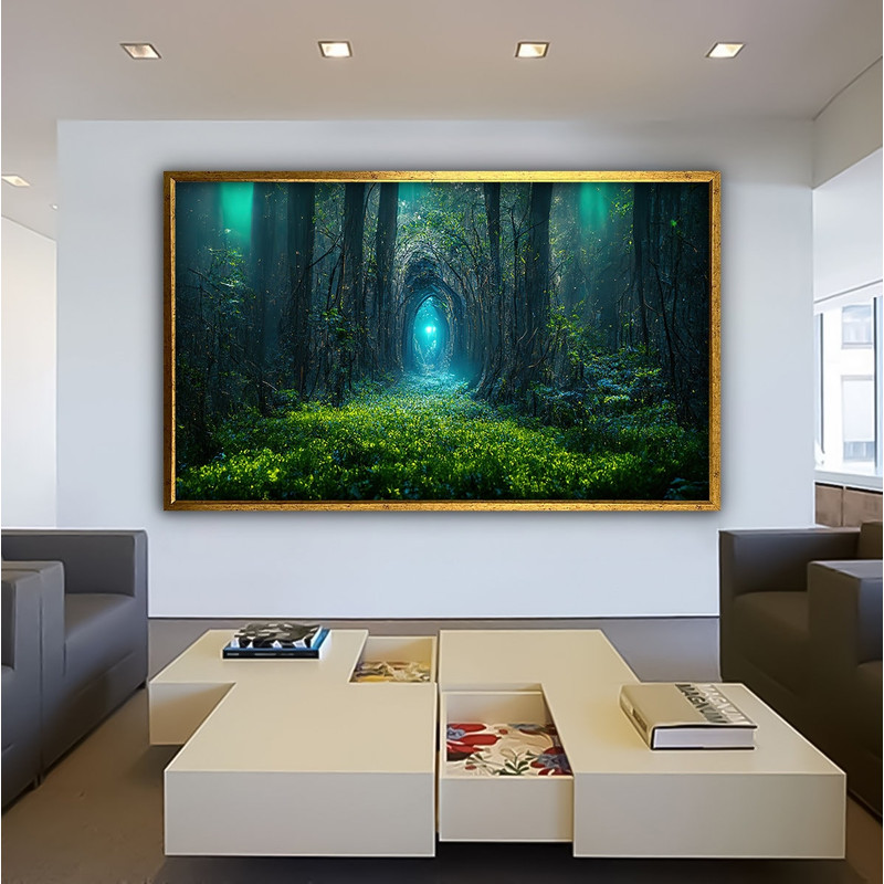Forest landscape canvas, dark forest painting, surreal nature canvas print, scary night landscape painting, forest wall art.jpg