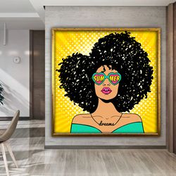framed pop art wall art, comic pop art, woman wow, canvas print decor, woman wall art, lip wall decor, pop art print 2.j