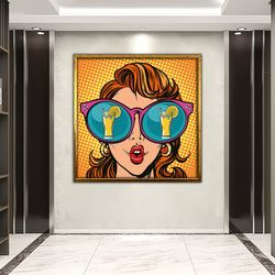 framed pop art wall art, comic pop art, woman wow, canvas print decor, woman wall art, lip wall decor, pop art print 4.j