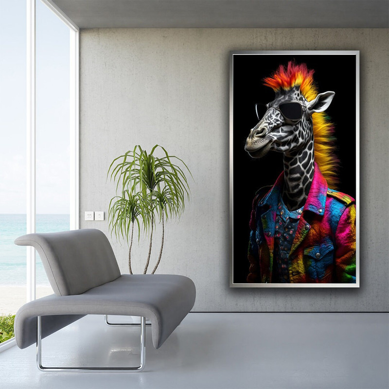 Giraffe canvas painting, giraffe in suit canvas, colorful giraffe wall decor, giraffe poster, giraffe wall art.jpg