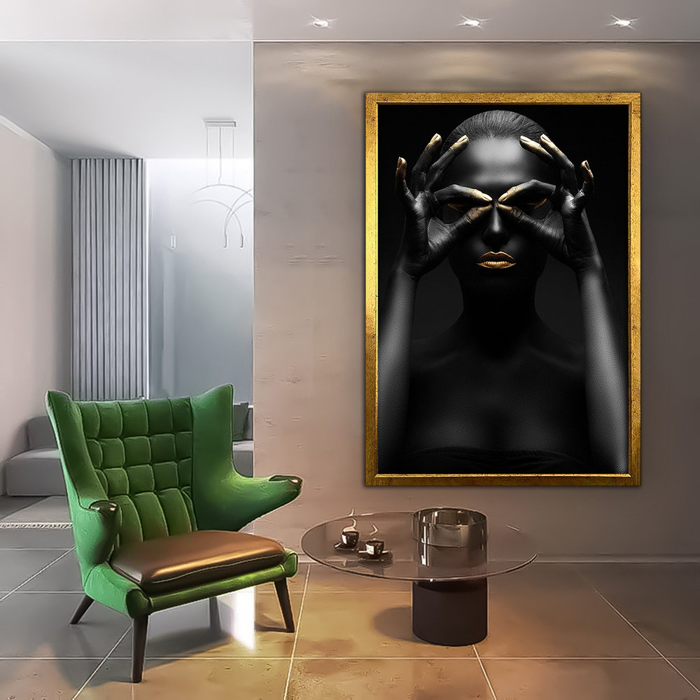 Gold African Woman, African Wall Art, Gold Print, Woman Wall Art, Gold Lip Woman Canvas, African Woman Canvas, Black Woman Canvas, Woman Art 4.jpg